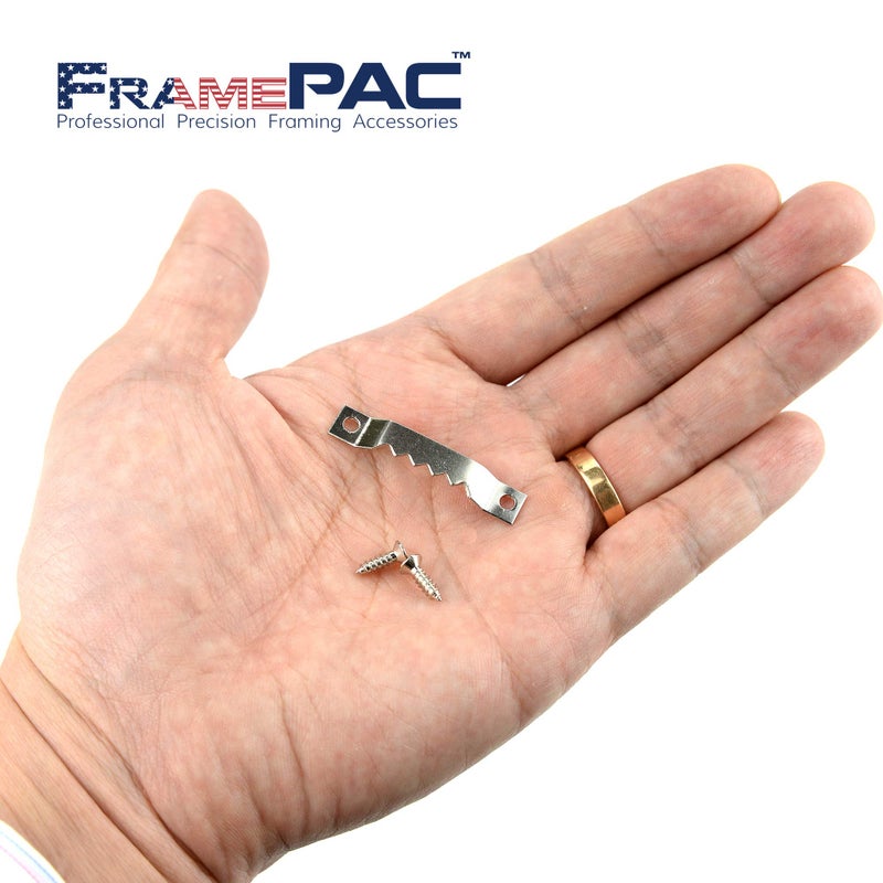 FramePac 100 Pack Small Sawtooth Picture Hangers Frame Hanging Saw Tooth Hooks with Screws & Storage Box Hanging Hardware for Paintings Pictures Canvas Photo Frames & Artwork (1 5/8") - Image 2